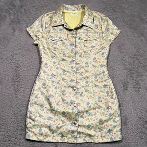 Stroria Sheath Dress Floral Snap Lined Pockets Short Cap Sleeve Women's Medium